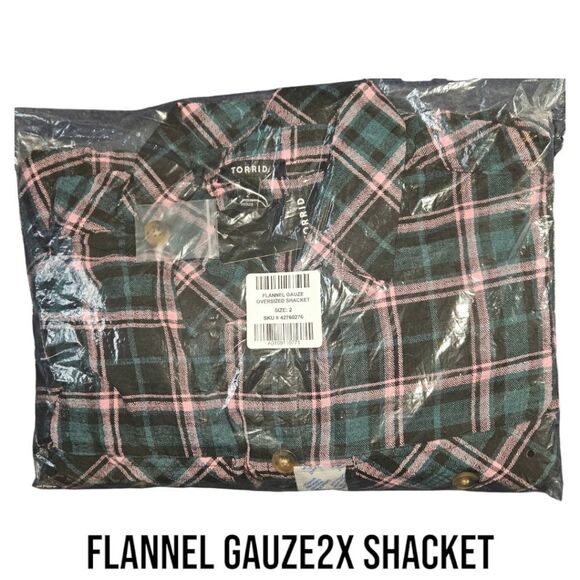 TORRID Plus Size Multi Color Plaid Flannel Oversized Shacket (Jacket) 2X - Picture 8 of 12